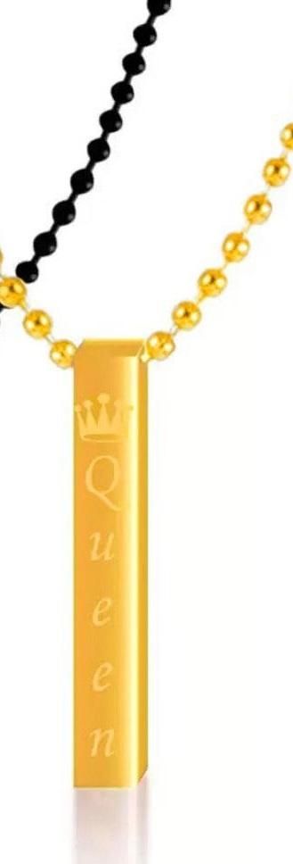 Fashion Frill Black Golden Chain King Queen Couple Pendant