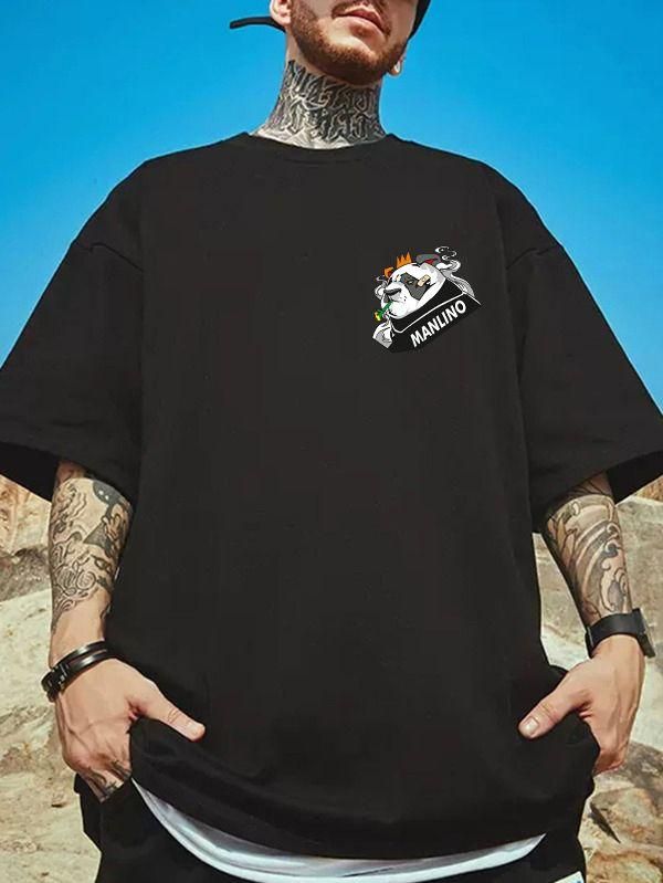 Men's Black Half Sleeve Round Neck Oversized T-Shirt